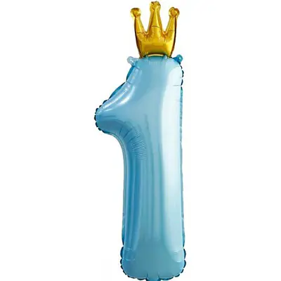 Цифра F  "1 c короной", голубая, 34"/86см