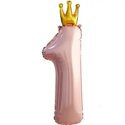 Цифра F  "1 c короной", розовая, 34"/86см