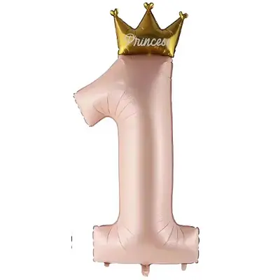 Цифра F  "1 золотая корона", розовая, 40"/102см