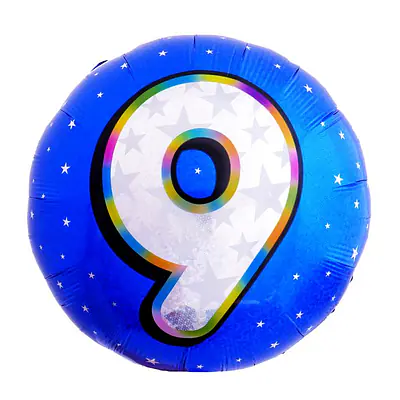 Цифра, Круг, F "Синий, 9" 18"