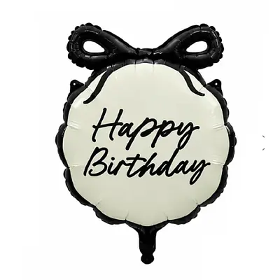 Круг F «Кремовый, с бантом Happy Birthday, сатин» 22″