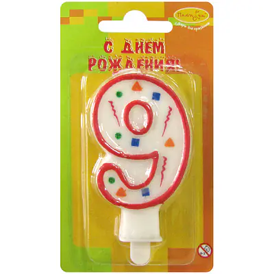 Свеча, цифра 9, красное конфетти