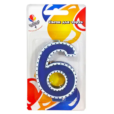 Свеча, цифра 6, фиолетовая