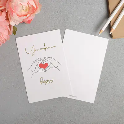Открытка на акварельном картоне с тиснением Happy, 10 × 15 см